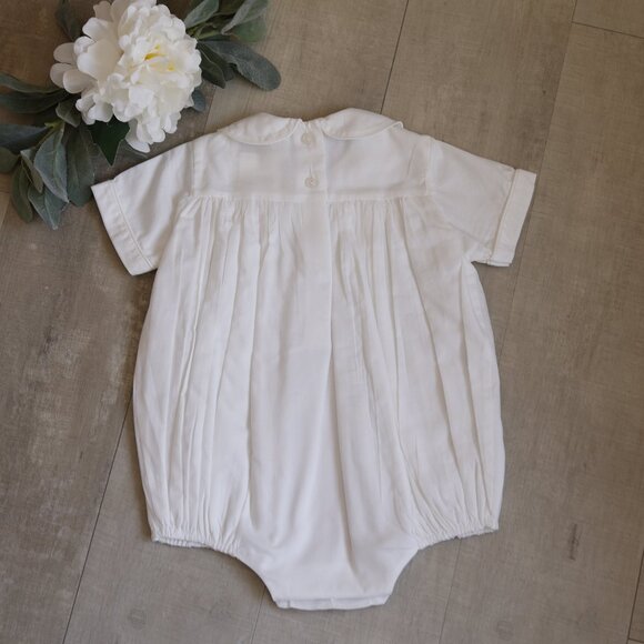 Strasburg White Smocked Romper Boys Heirloom 100% Cotton Size 6 Month NEW - Picture 2 of 4